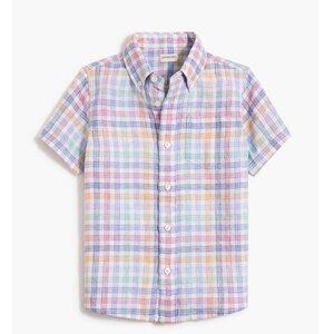 Size 10, Boys' plaid linen cotton blend button down, multicolor, CREWCUTS